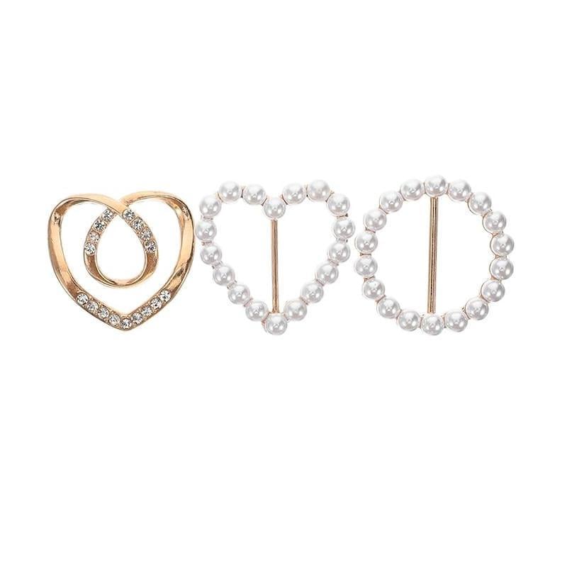 Набор зажимов брошек для фиксации одежды с искусственным жемчугом 3 шт. Золотой с белым (2789190661)