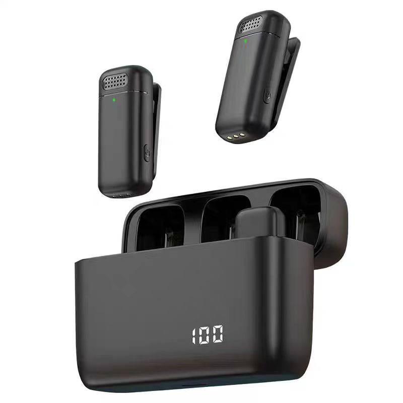 Микрофон петличный беспроводной для iPhone с кейсом для зарядки 2 шт. Черный (1372)