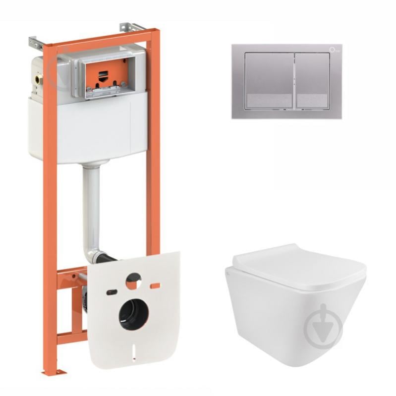 Набор Qtap Инсталляция 3 В 1 Nest Qt0133M425 С Панелью Смыва Квадратной Qt0111M06029Sat + Унитаз С Сиденьем Tern Qt1733052Erw