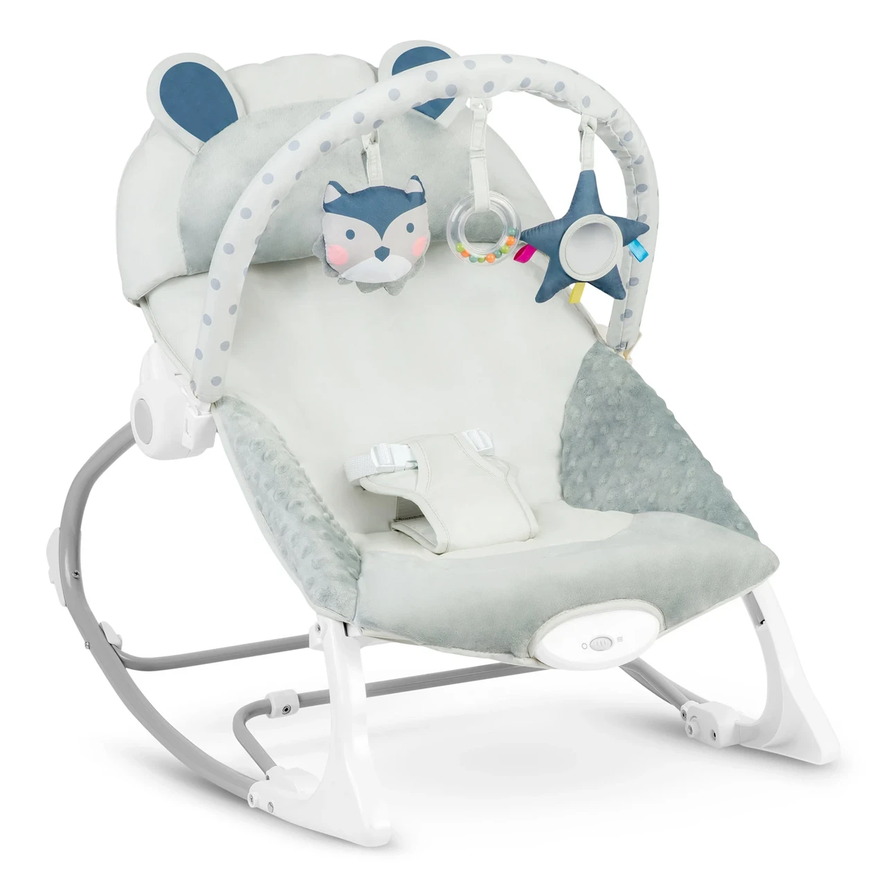 Крісло-качалка дитяче Ricokids 7308 з вібрацією та дугою для іграшок від народження Сіро-синій (35497290)