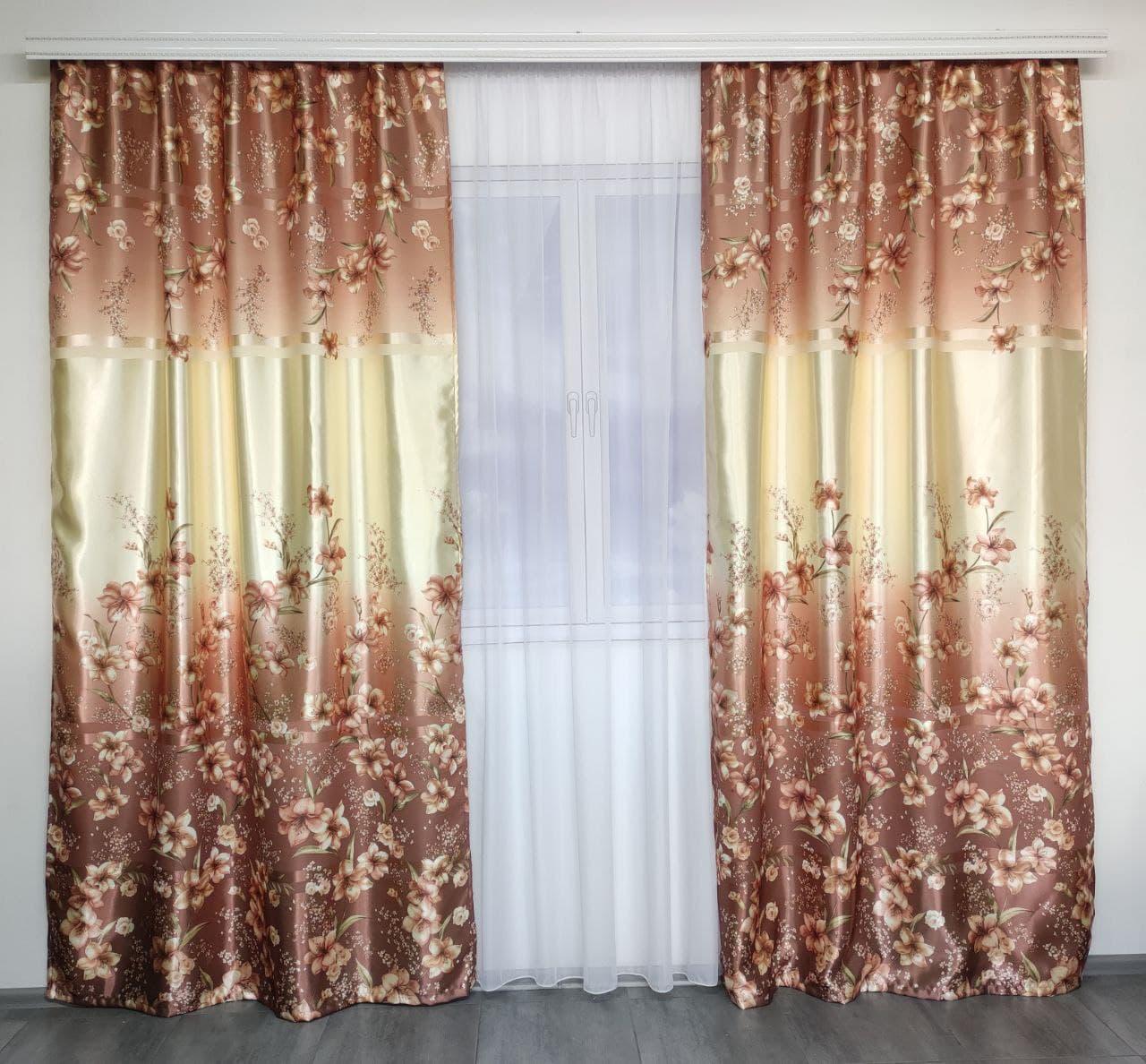 Штори ALBO з квітковим принтом 150x270 см 2 шт. Коричневий (SH-M650-3) - фото 2 Штори ALBO з квітковим принтом 150x270 см 2 шт. Коричневий (SH-M650-3) - фото 2