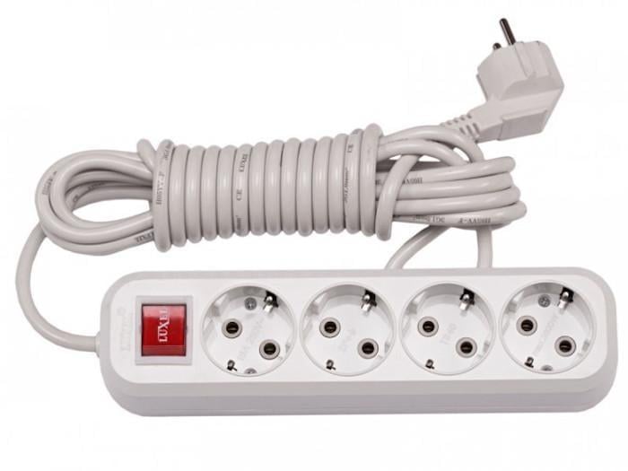 Удлинитель четырехместный сетевой Luxel Benefice 7255 с заземлением и выключателем 5 м (27849192)