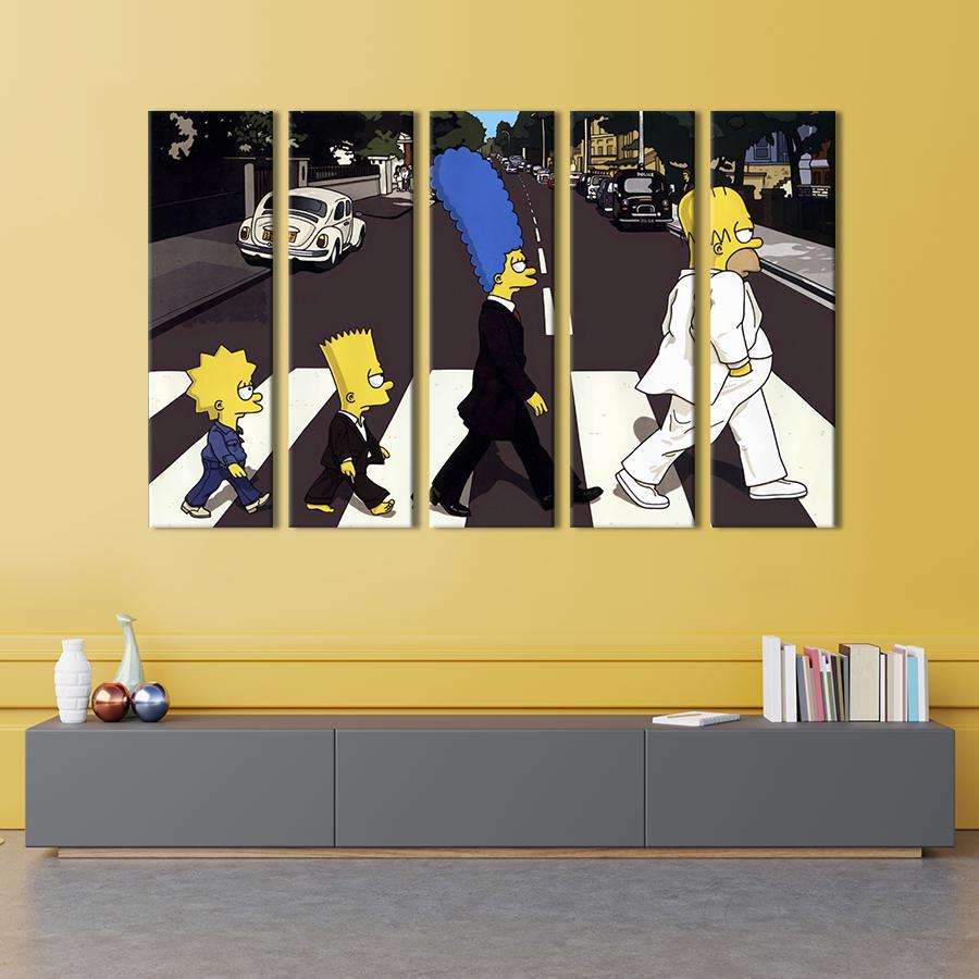 Картина модульна із 5 частин Сімпсони кросовер з Бітлз M 87x50 см (740-51)