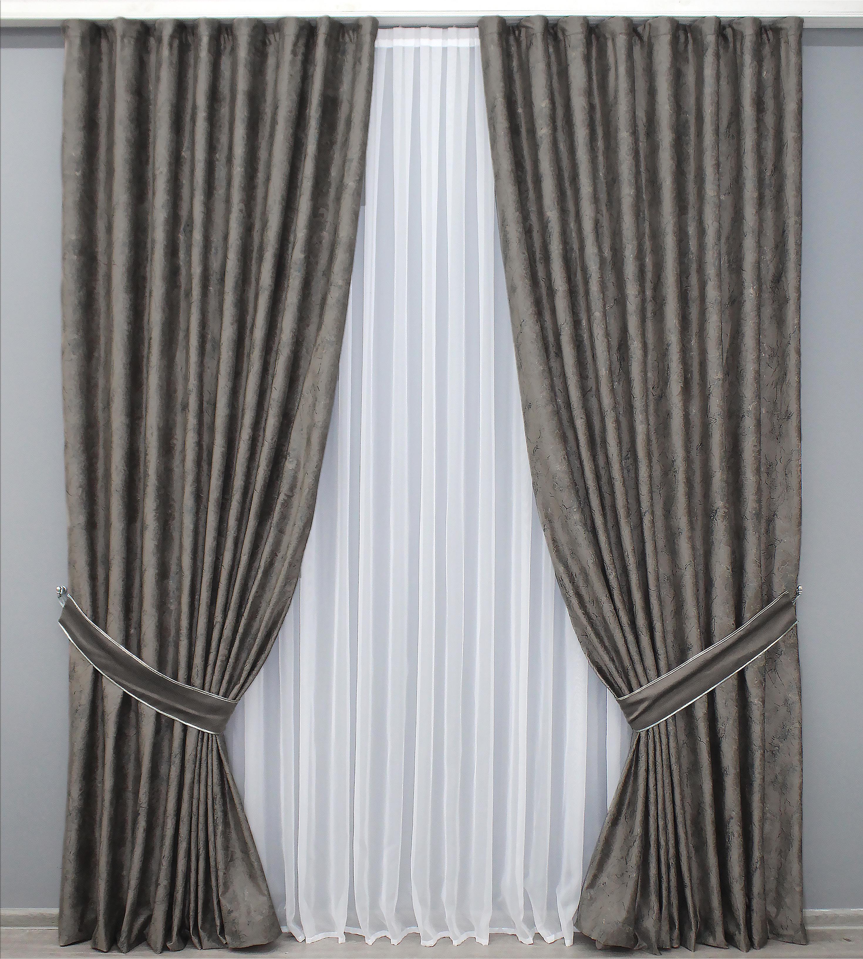 Комплект готовых штор VR-Textil Афина №1314ш 150х290 см 2 шт. Коричнево-серый(33-0200)