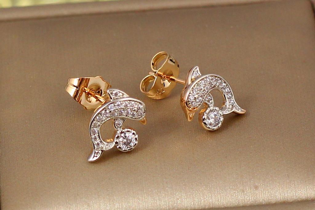 Серьги гвоздики Xuping Jewelry Дельфины с родием 1,3 мм Золотистый
