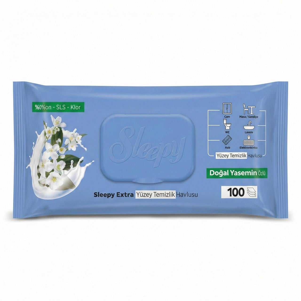 Влажные салфетки для уборки Sleepy Easy Clean Jasmine без хлора и парабенов 100 шт. (000006578)