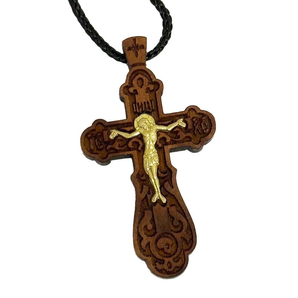 Хрест натільний дерев'яний фігурний темний (777712474)