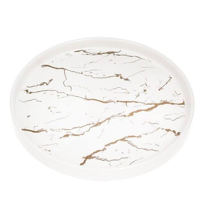 Блюдо фарфоровое круглое Мраморная роскошь белое 25 см (33394)