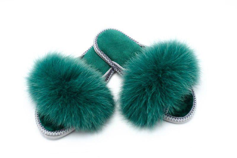 Домашні тапки АЛВАНІ з натуральним хутром р. 40 Зелений - фото 2