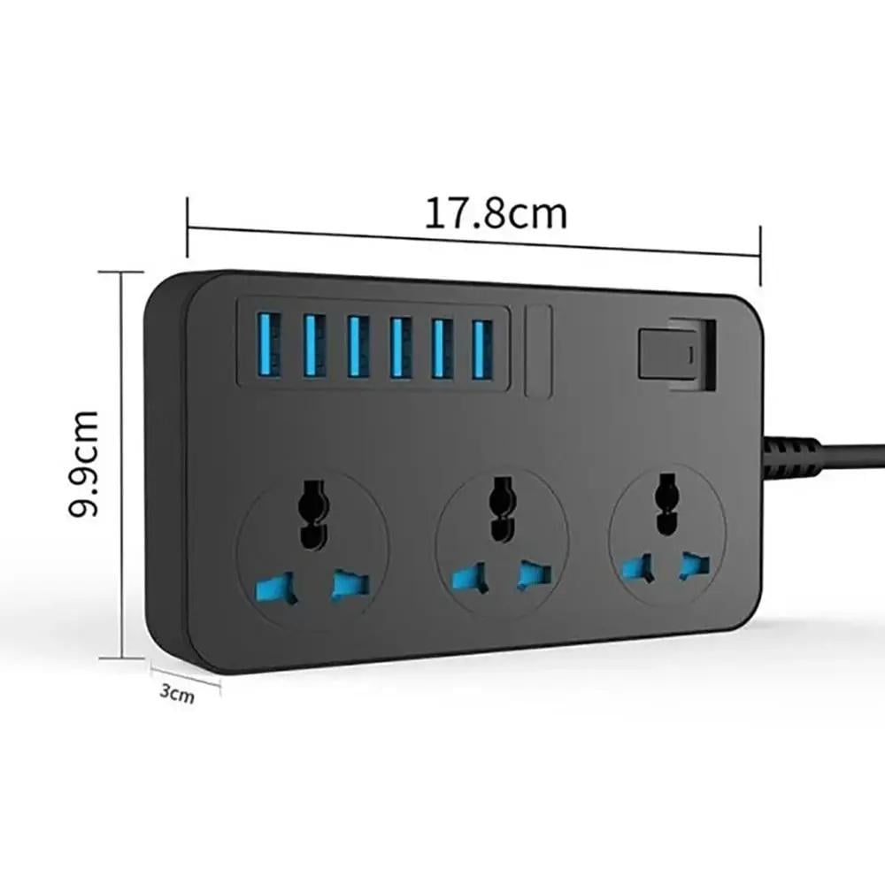 Продовжувач USB AR CP02 3 розеткі/6-USB 2 м Black (943d1086) - фото 3