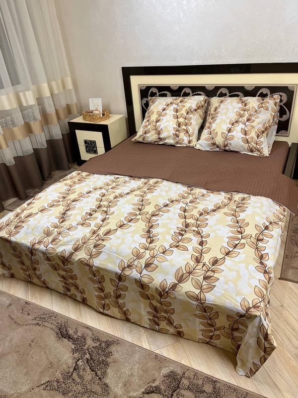 Комплект постельного белья Цветы простынь на резинке евро 160x200х20/50х70 см Коричневый (18221404)