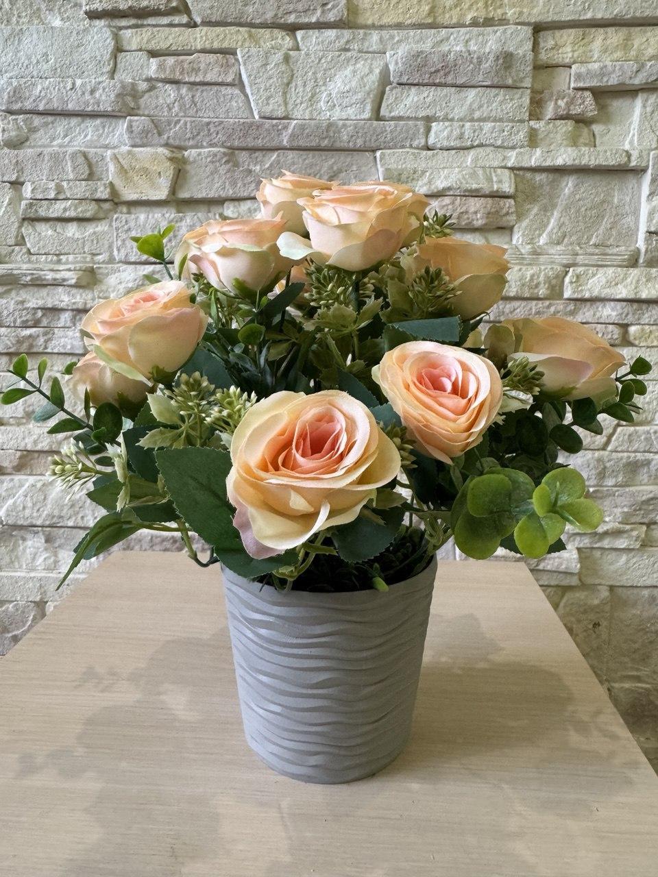 Букет розы в кашпо ПЛАСТМАКС Персиковый (R0206) - фото 3