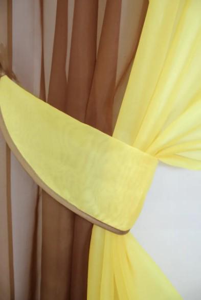 Комплект штор на кухню/балкон 265х170 см Коричневый/Желтый (017к) - фото 4 Комплект штор на кухню/балкон 265х170 см Коричневый/Желтый (017к) - фото 4