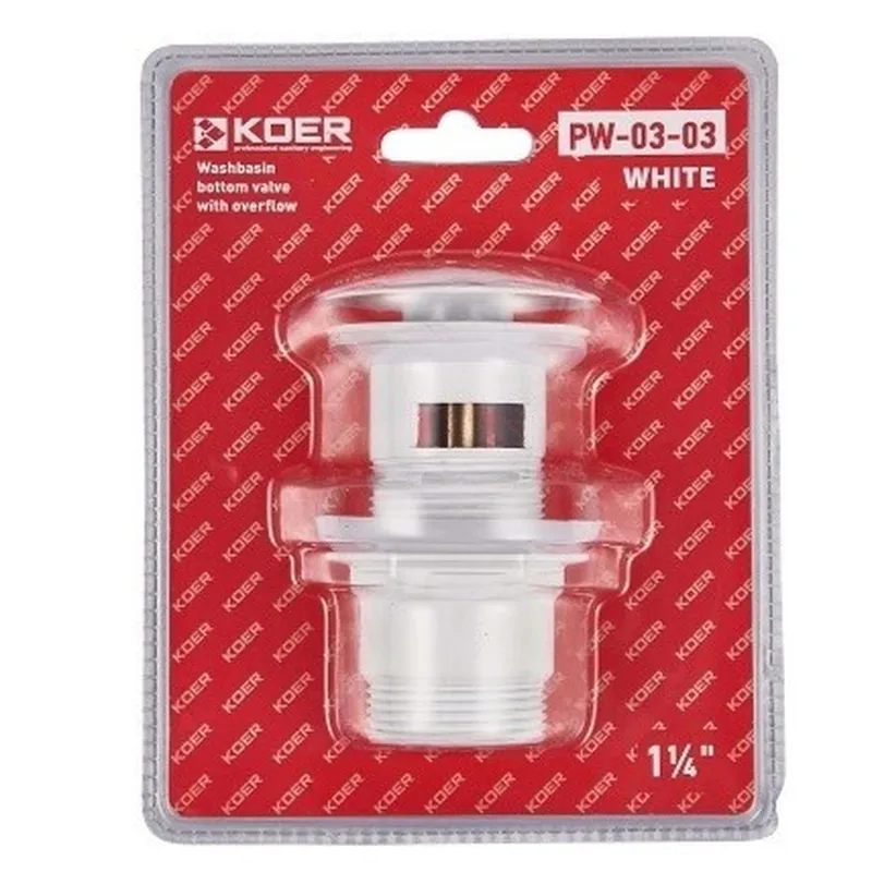 Клапан-кнопка донний для умивальника KOER PW-03-03 з переливом 1-1/4'' Білий (KR3395)