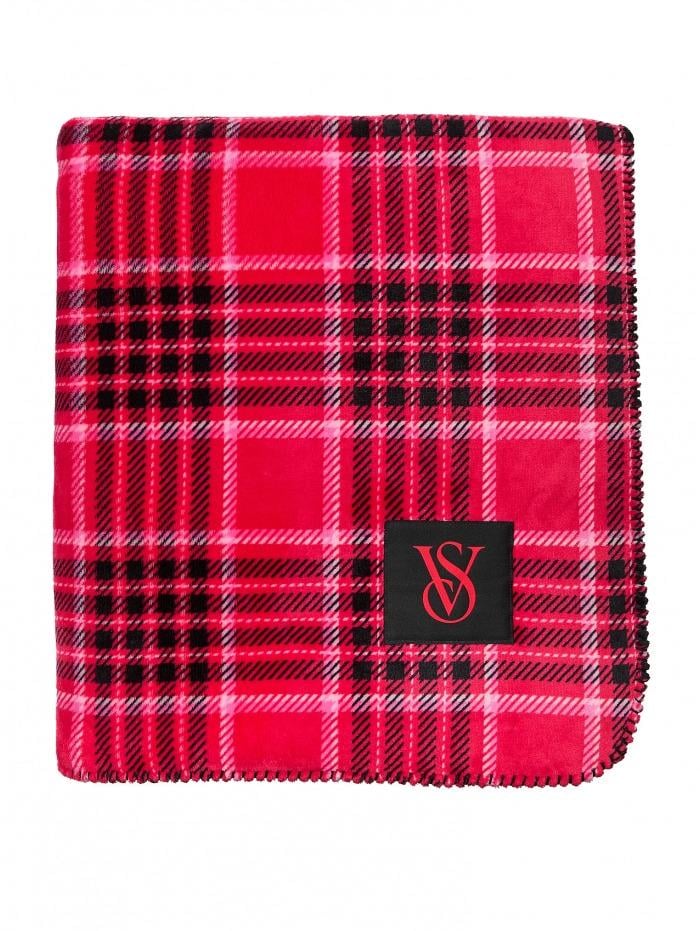 Плед Victoria's Secret Sherpa Blanket клітинкаЧервоний