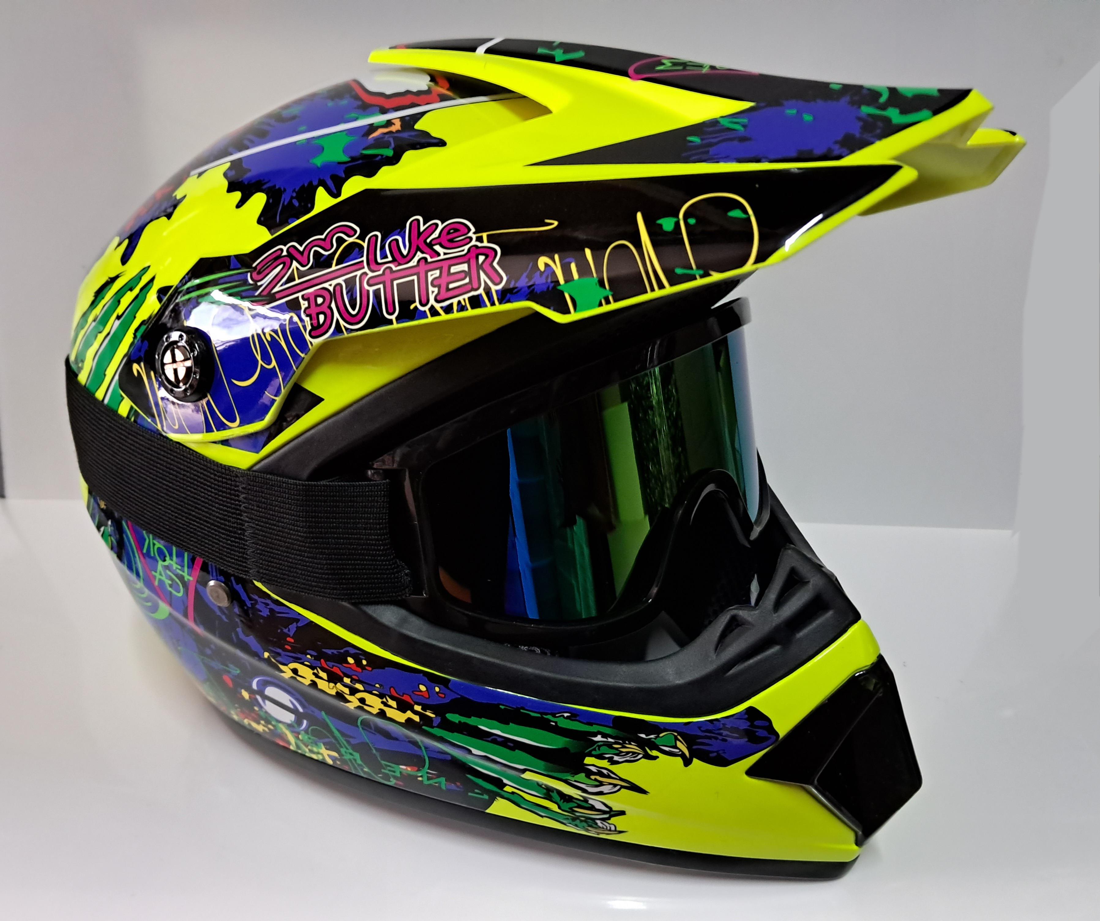 Мотошлем детский Monster с очками и перчатками Green (31572698)