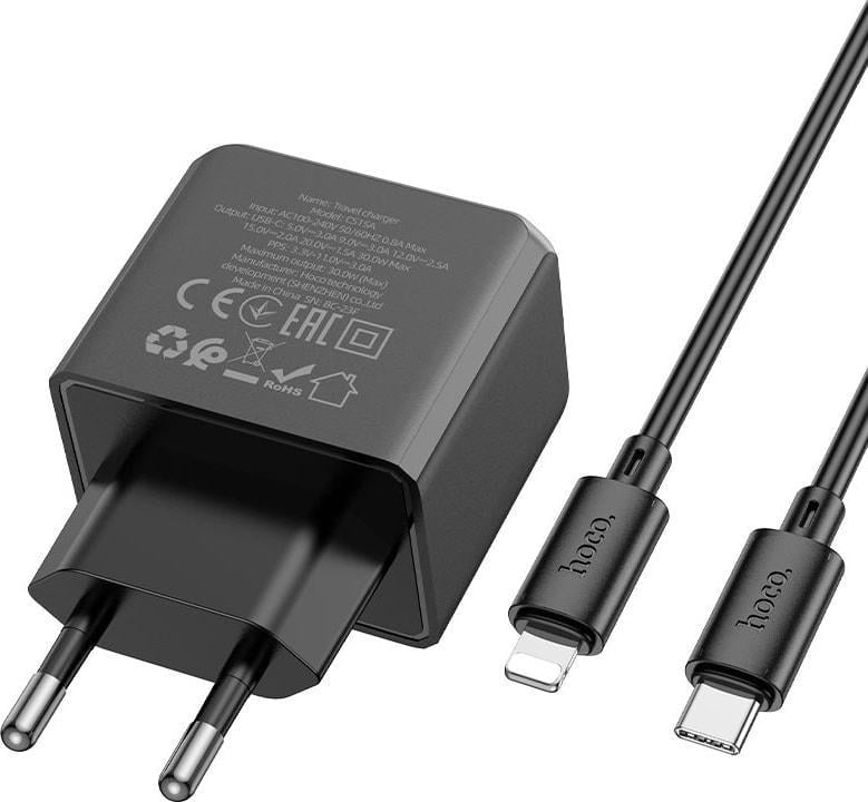 Устройство зарядное Hoco CS15A Type-C кабель Lightning 30W Black (36792)