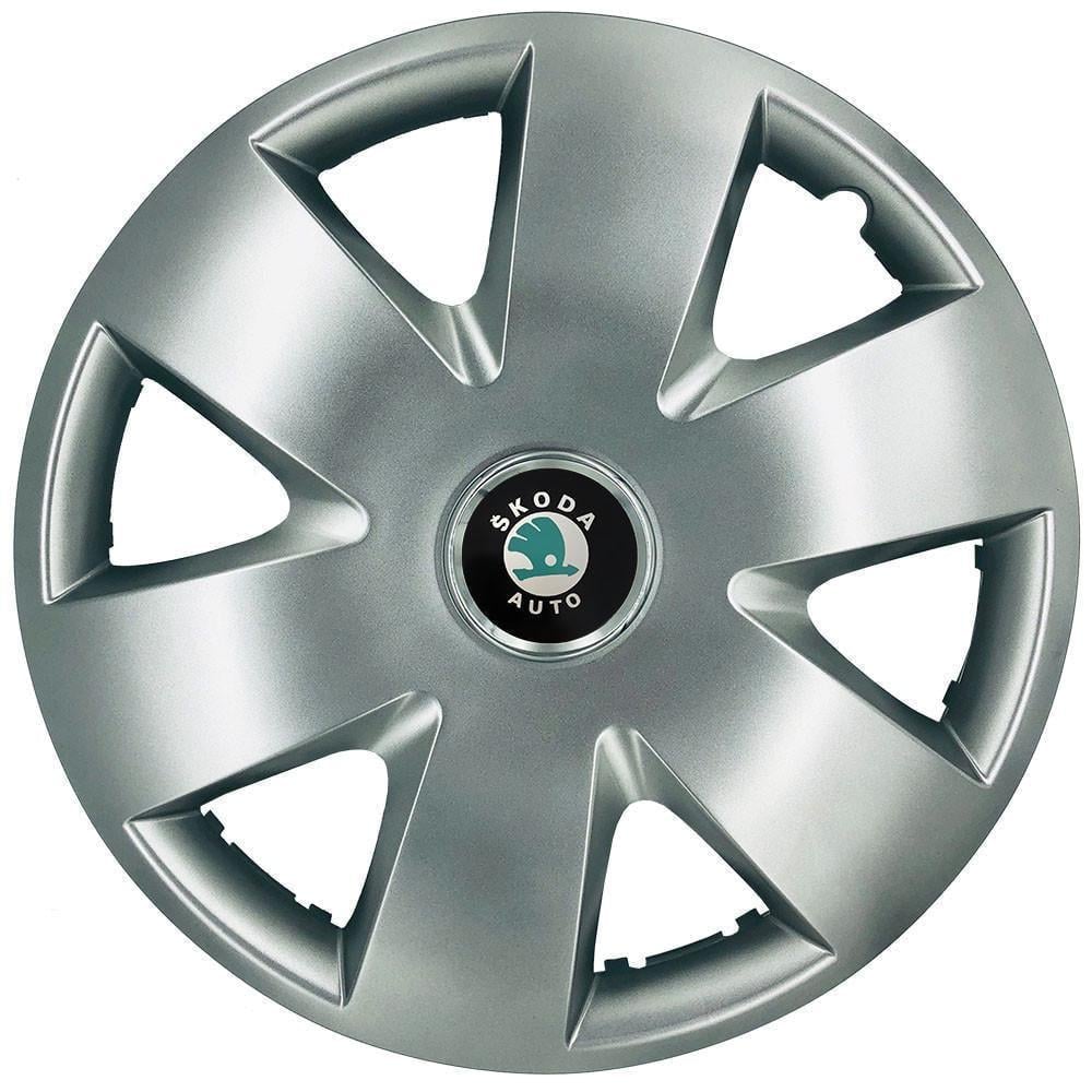 Колпаки автомобильные R15 Skoda Зеленый 308 SJS 4 шт. Серебристый