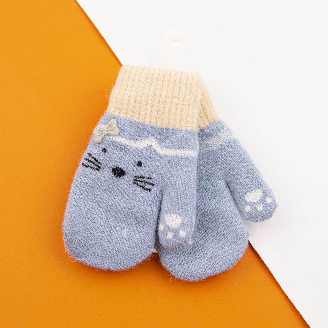 Варежки для малышей зимние двойные на 1-2 года Котики 22-7-42 Голубой (DR009844 Варежки для малышей зимние двойные на 1-2 года Котики 22-7-42 Голубой (DR009844