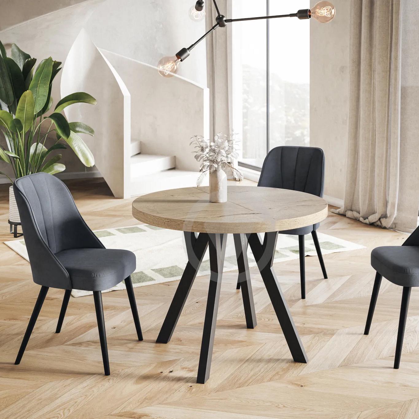 Стол кухонный круглый RoMax Lite Loft 80 см Дуб Эндгрейн/Черный - фото 2