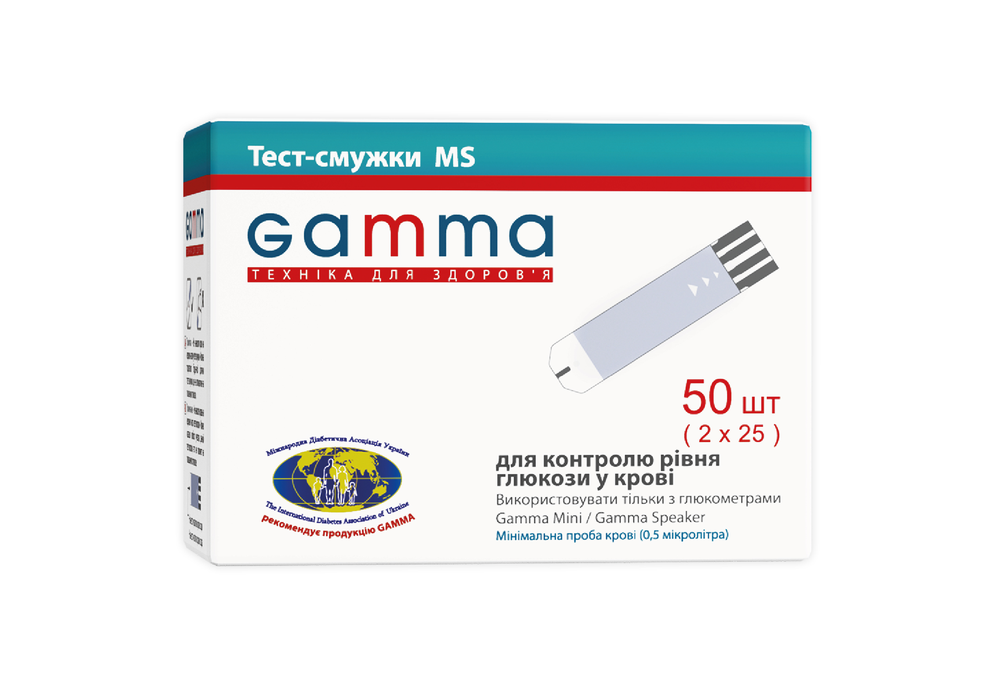 Тест-полоски для контроля уровня глюкозы в крови GAMMA MS 50 (ГЛ000043)