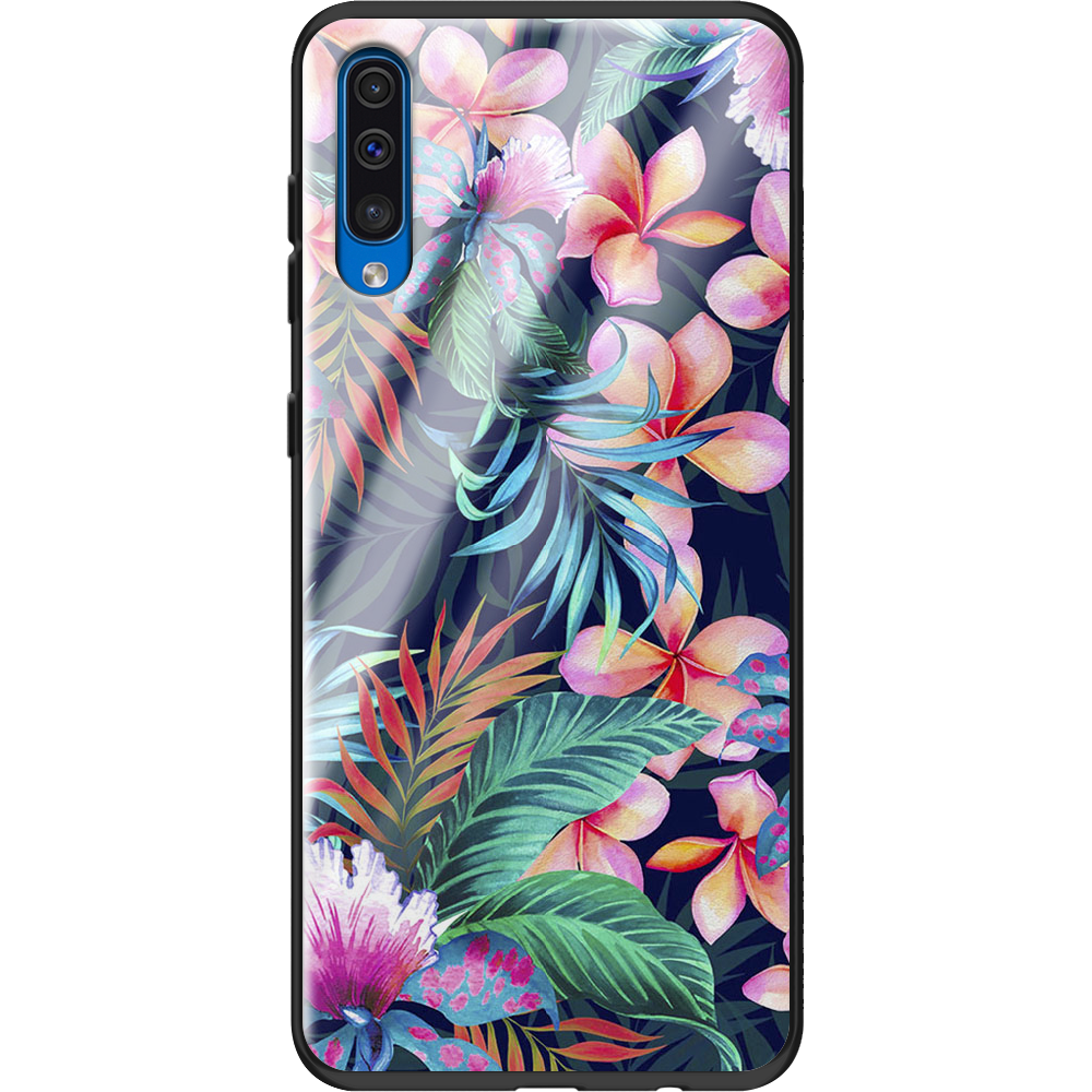 Чехол Boxface Samsung A505 Galaxy A50 flowers in the tropics Черный силикон со стеклом (36417-up1971-37739)