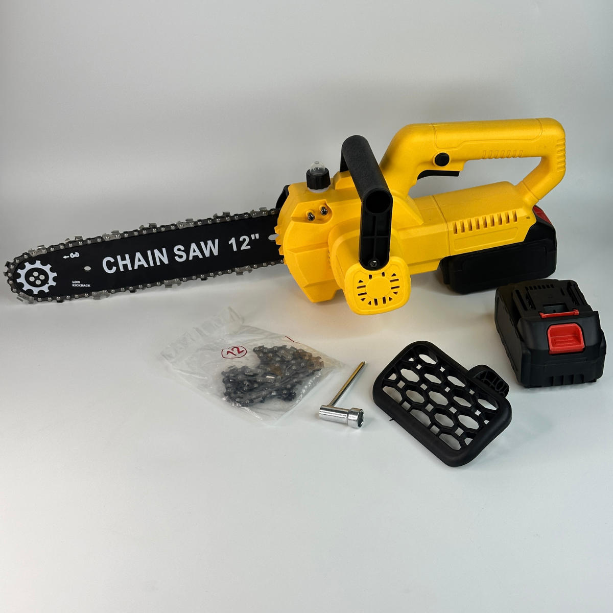 Пила цепная 12" для сада с 2 аккумуляторами 21V Желтый (AIF-12-Yellow)