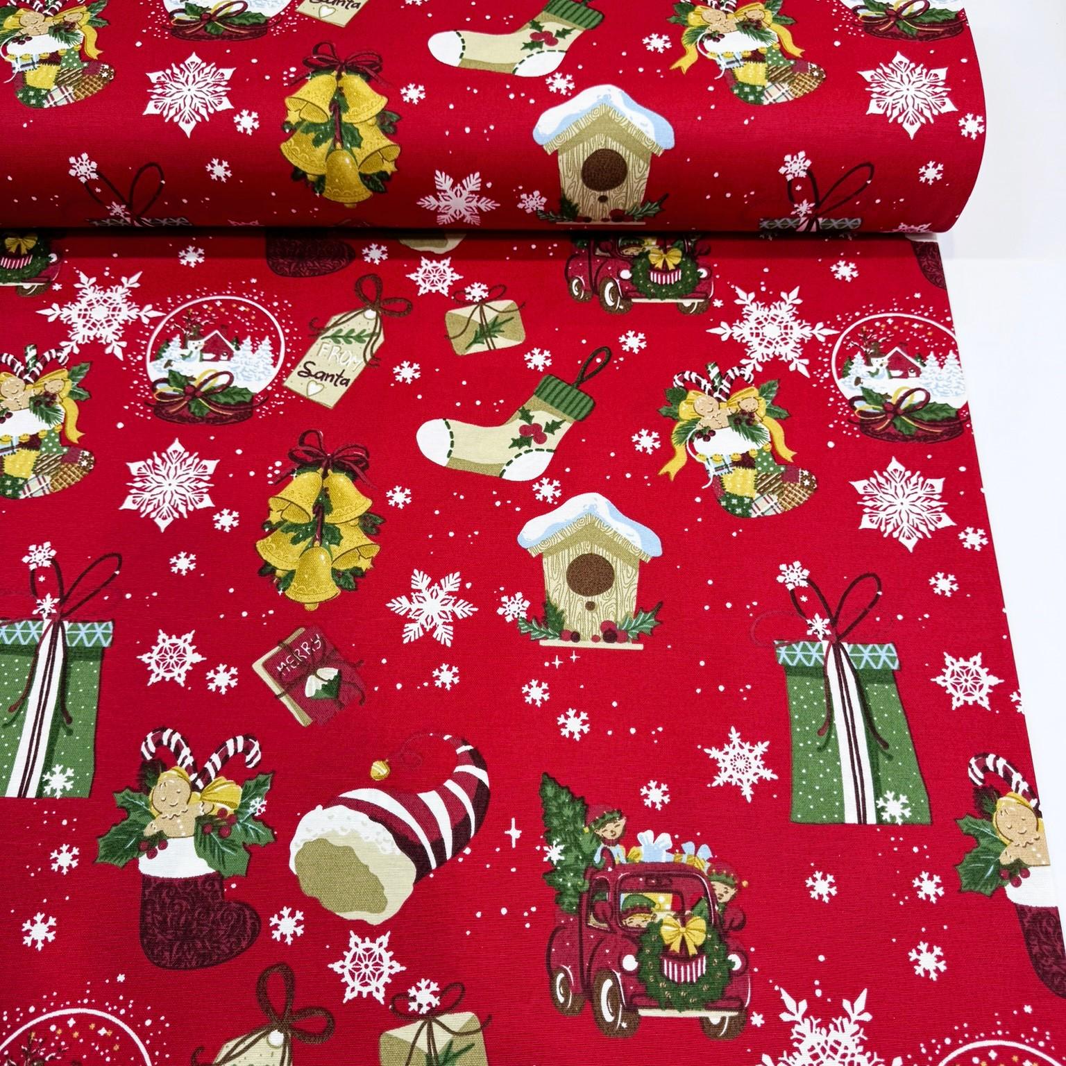 Ткань водоотталкивающая Duck с тефлоновым покрытием новогодние подарки 70% хлопок/30% полиэстер 180 см Красный (141095/004 02983)