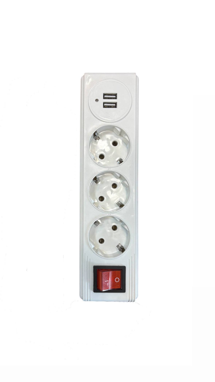 Подовжувач Lumano Modern 3 гнізда з заземленням з вимикачем з 2USB (LU-4331)