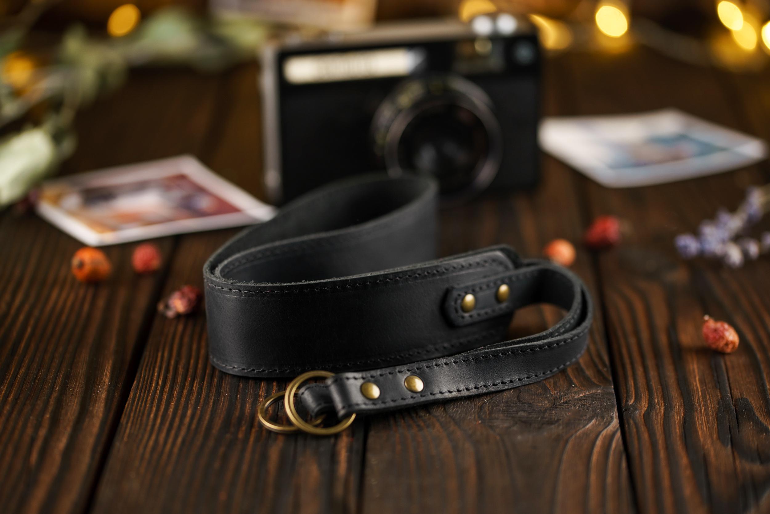 Ремінь шкіряний для фотокамери з персоналізацією Чорний (1201)