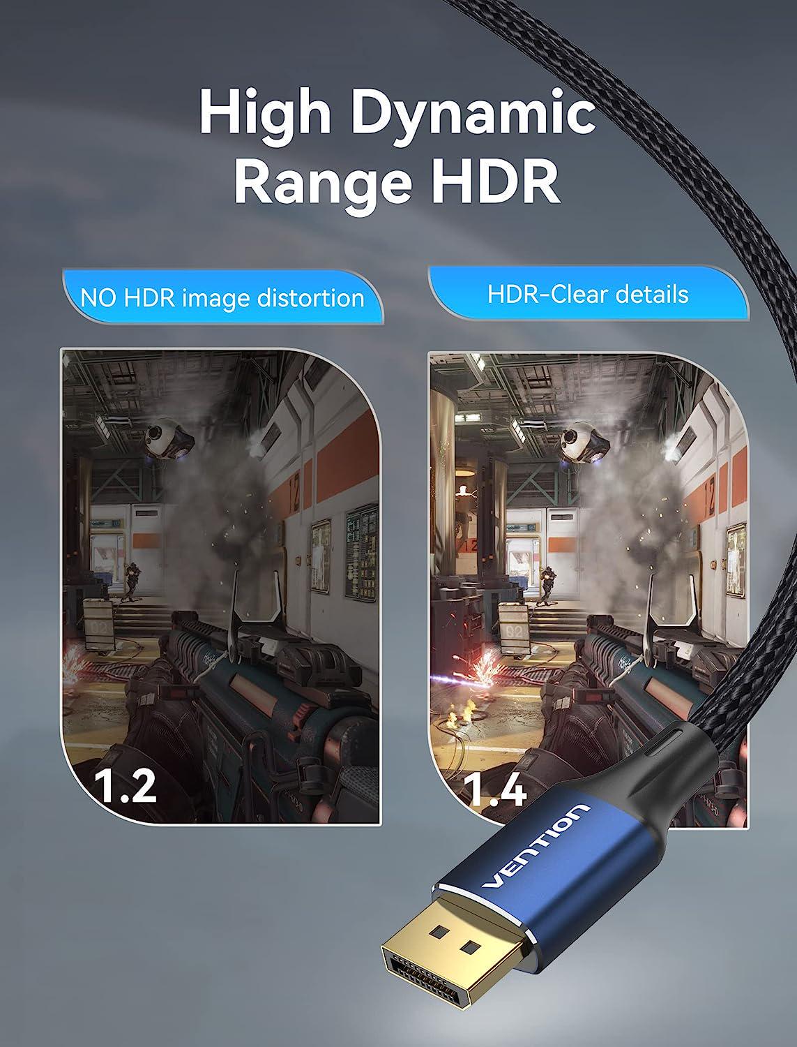Кабель Vention DisplayPort 1.4 8K 60Hz 4K 144Hz 1080p 240Hz 32.4 Гбит/с DP Dynamic HDR G-Sync Free Sync 5 м Черный (HCELJ) - фото 6