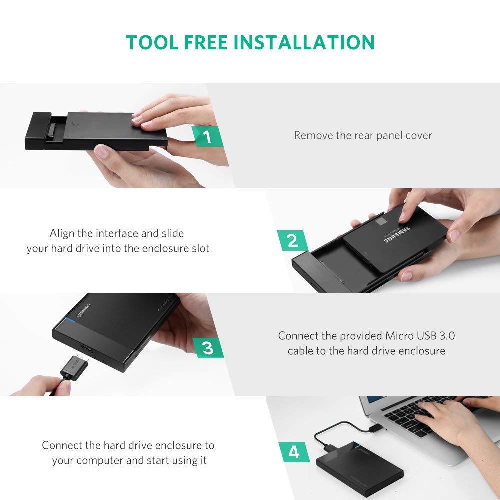Внешний корпус для жесткого диска Ugreen US221 HDD/SSD карман SATA 2,5" USB 3.0 Черный - фото 7