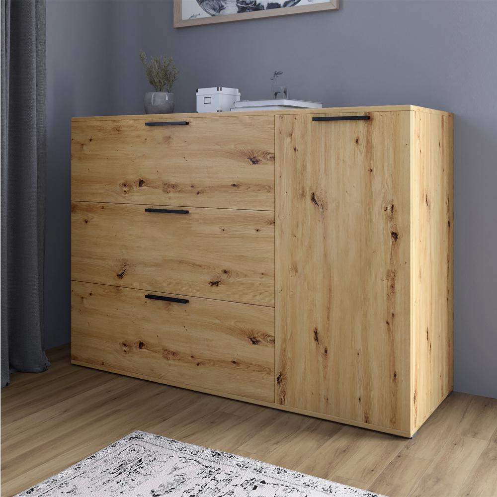 Комод Lion Краш с тремя выдвижными ящиками и закрытыми полками Дуб артизан (000-000-2253) - фото 1