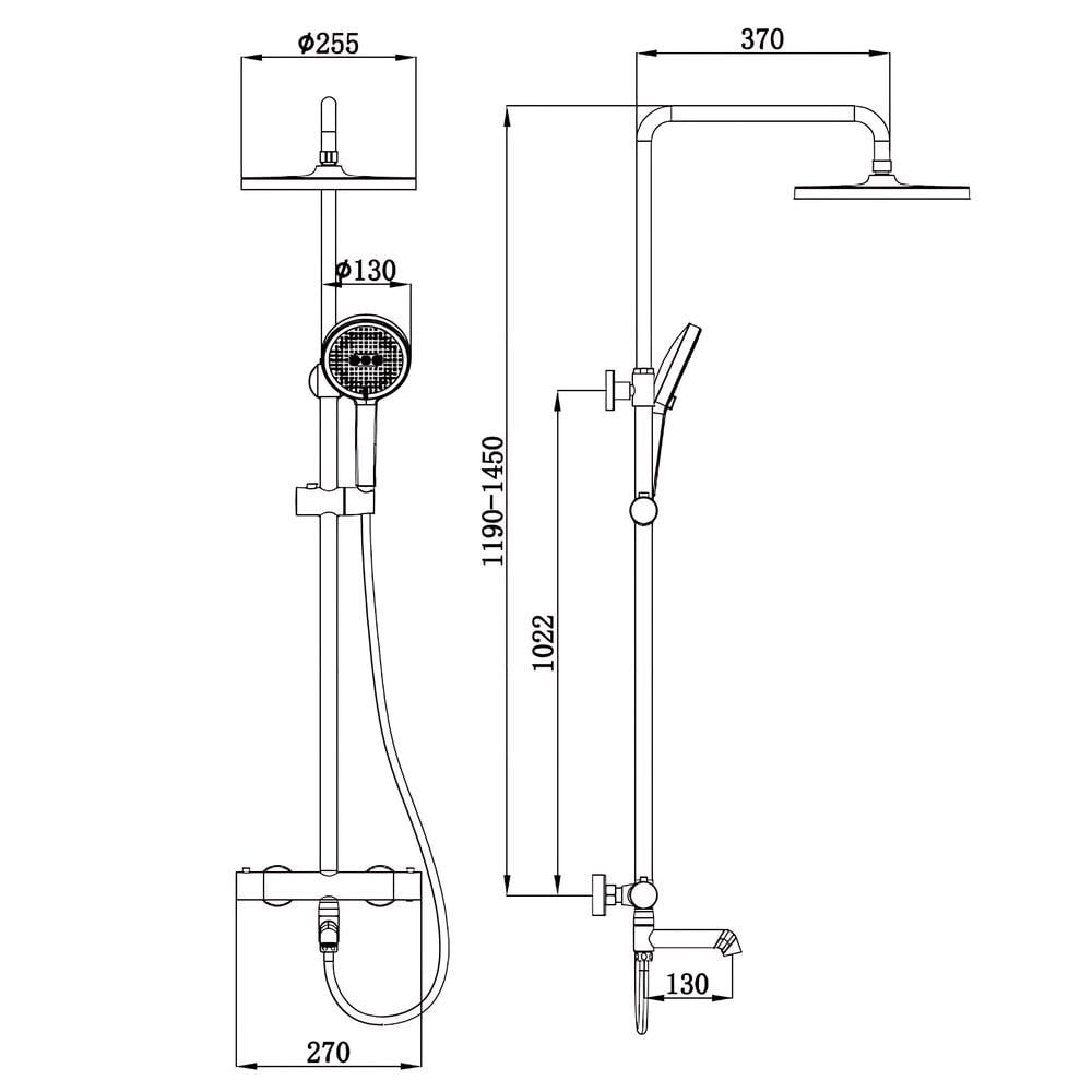 Душевая колонна с термостатическим смесителем Koer KB-57029-05 3 функции Черный (KR5491) - фото 2