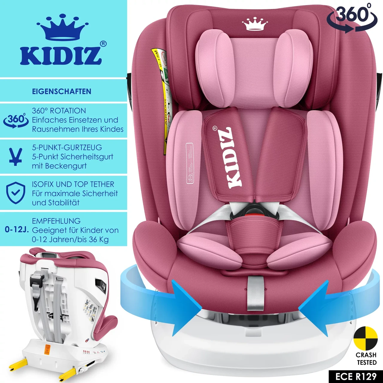 Автокресло детское KIDIZ 0-36 кг с ISOFIX 360° - фото 3 Автокресло детское KIDIZ 0-36 кг с ISOFIX 360° - фото 3