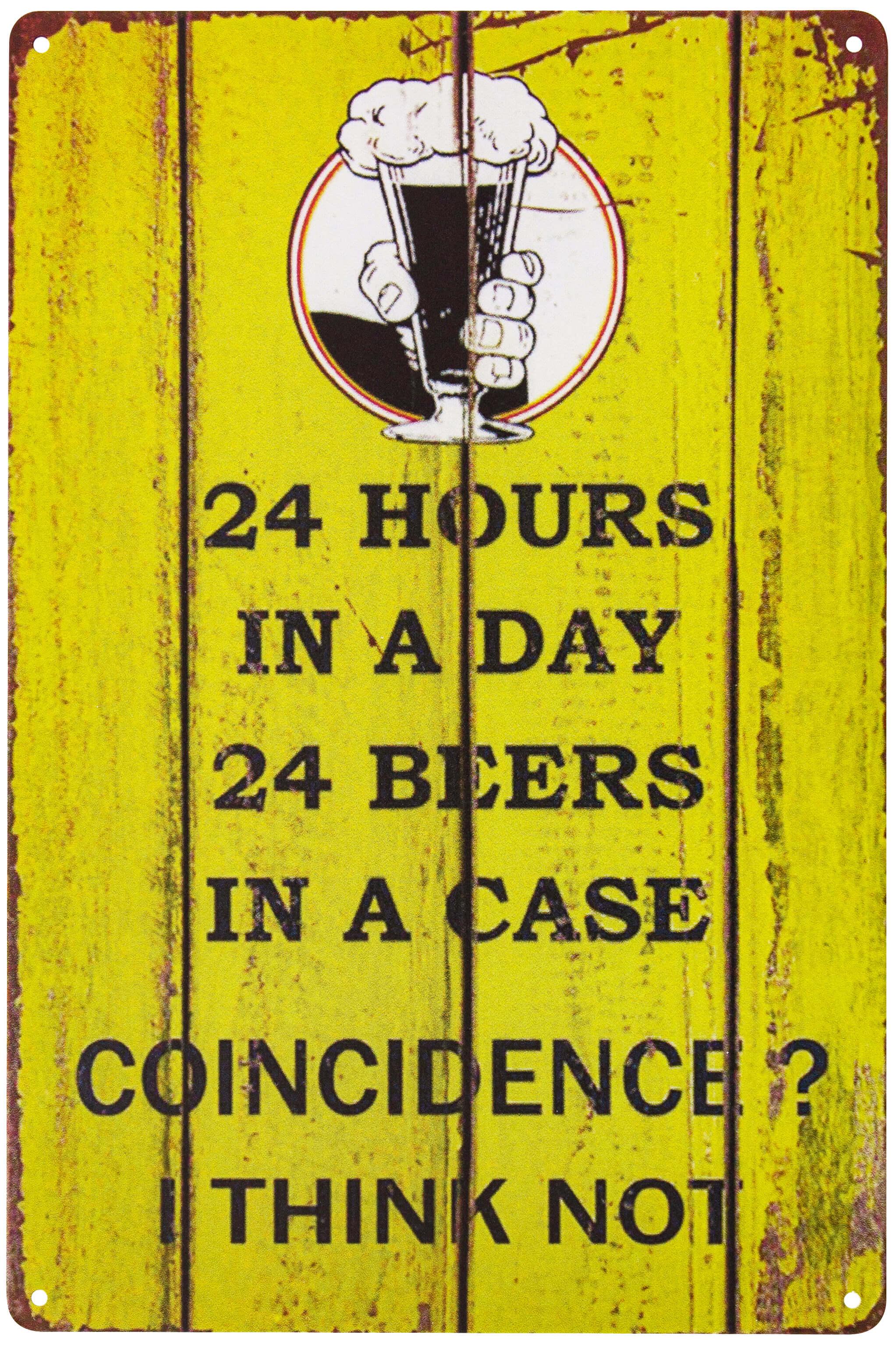 Табличка металлическая 24 Часа В Сутки 24 Бутылки Пива 20x30 см