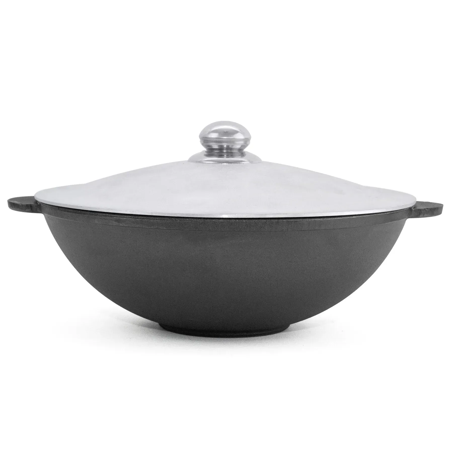 Сковорідка WOK чавунна Brizoll з литими ручками та алюмінієвою кришкою 4,7 л 30 см Чорний (21-13-W30-4)