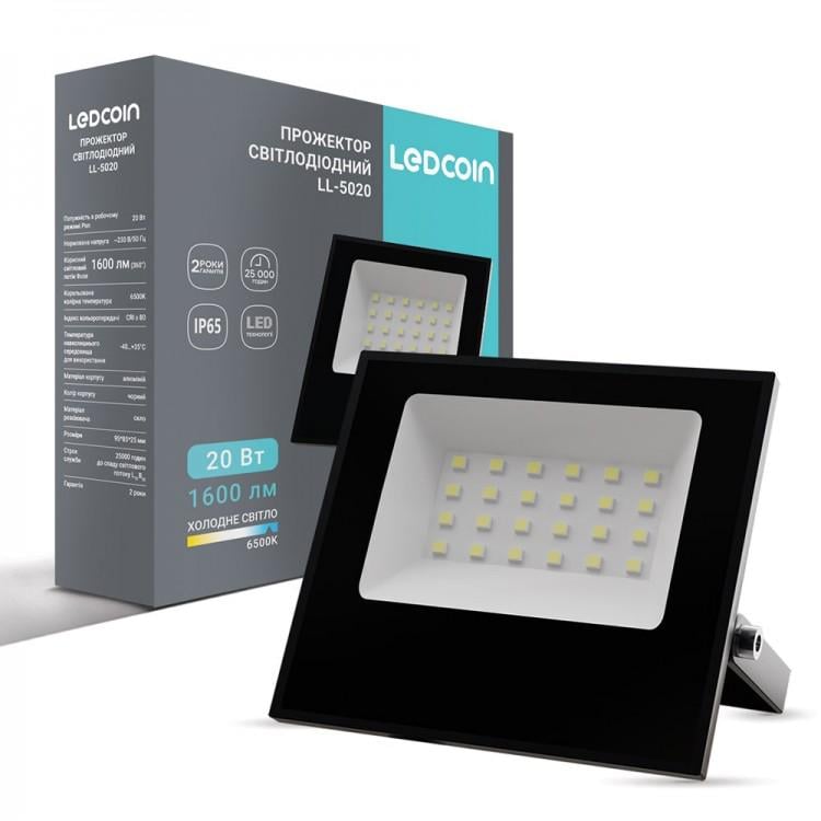 Прожектор світлодіодний LEDCOIN LL-5020 20Вт 6500K Чорний (80480) Прожектор світлодіодний LEDCOIN LL-5020 20Вт 6500K Чорний (80480)