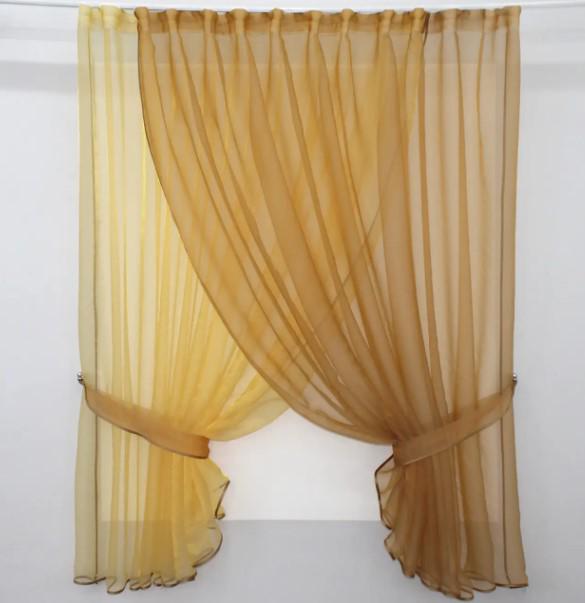 Занавеска на кухню с подвязками 320х150 см Золотистый (101к)
