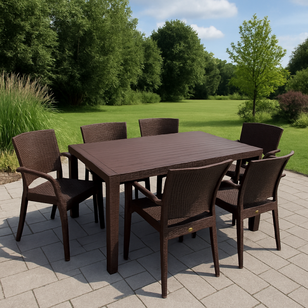 Набор садовой мебели стол 150x90 см и 6 стульев Вики ротанг пластиковый Шоколад (31869252) Набор садовой мебели стол 150x90 см и 6 стульев Вики ротанг пластиковый Шоколад (31869252)