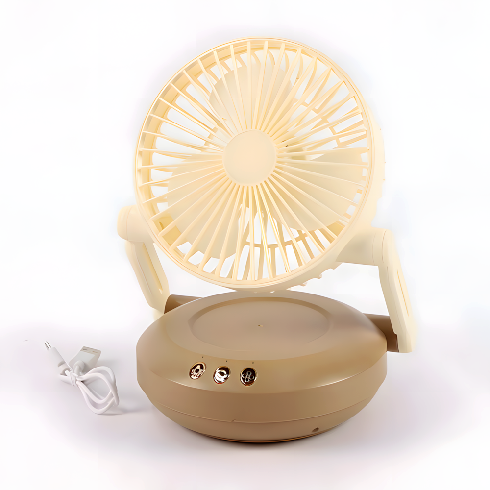 Вентилятор настільний на акумуляторі USB Type-C 1200 мАг 3 швидкості LED підсвітка Кремовий (27418683) - фото 5