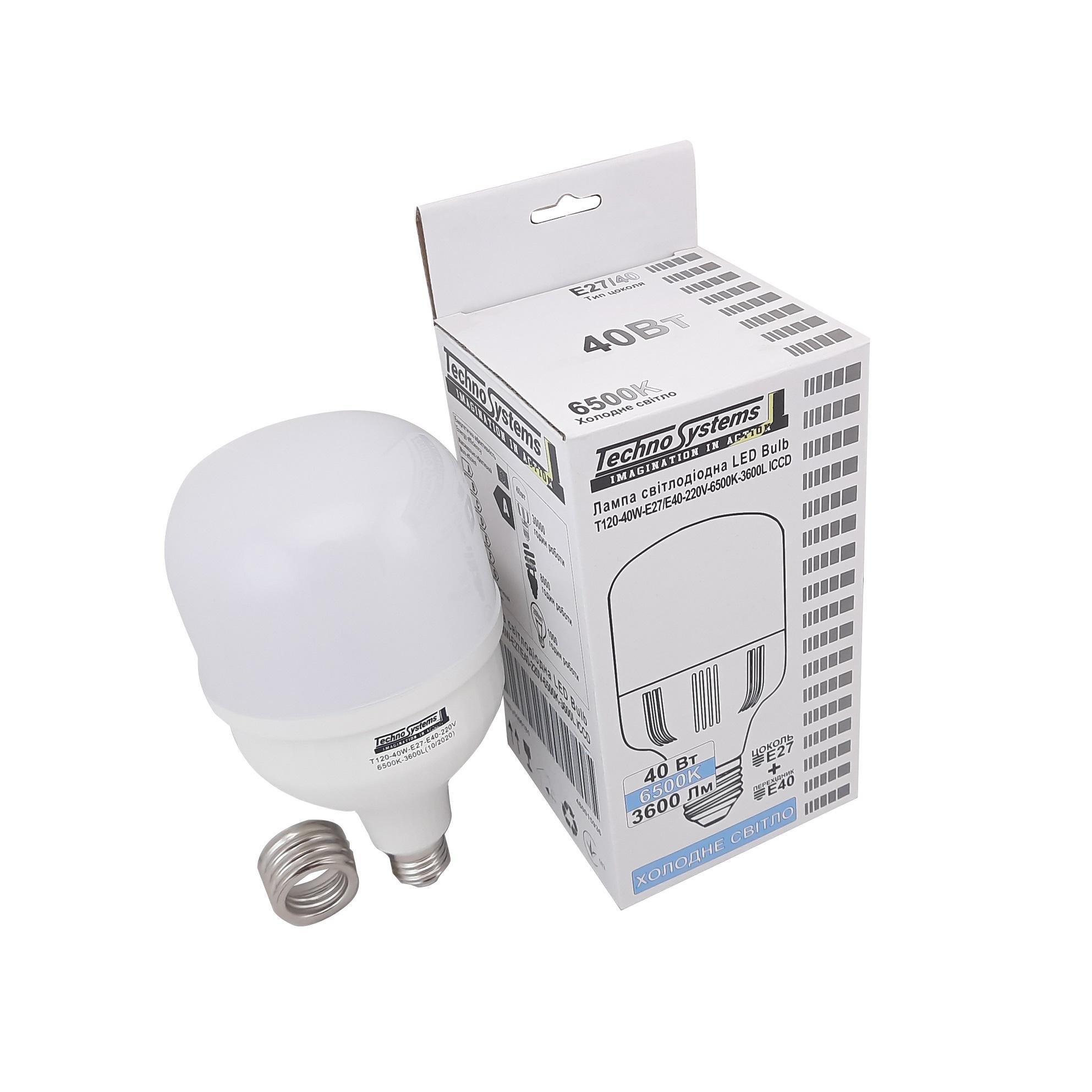 Лампа светодиодная TechnoSystems LED Bulb T120 40Вт E27 Е40 6500К 3600Лм ICC TNSy5000181_D - фото 4