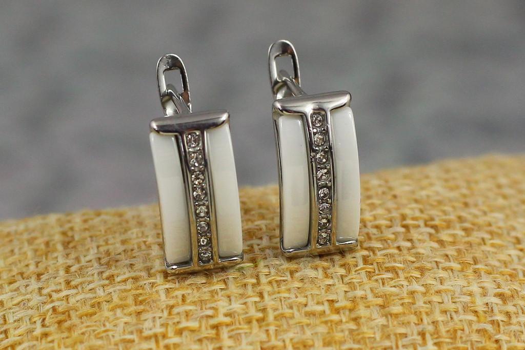 Серьги Xuping Jewelry Галстук с белой керамикой 1,6 см Серебристый