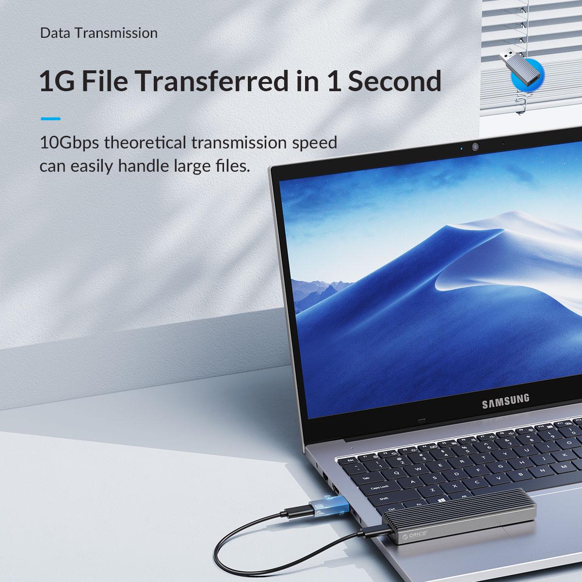 Кабель Orico USB-Type-C 10 Гбіт/с USB 3.1 15W USB-A на USB-C металевий Сірий (ORICO-AH-AC10-GY-BP) - фото 2