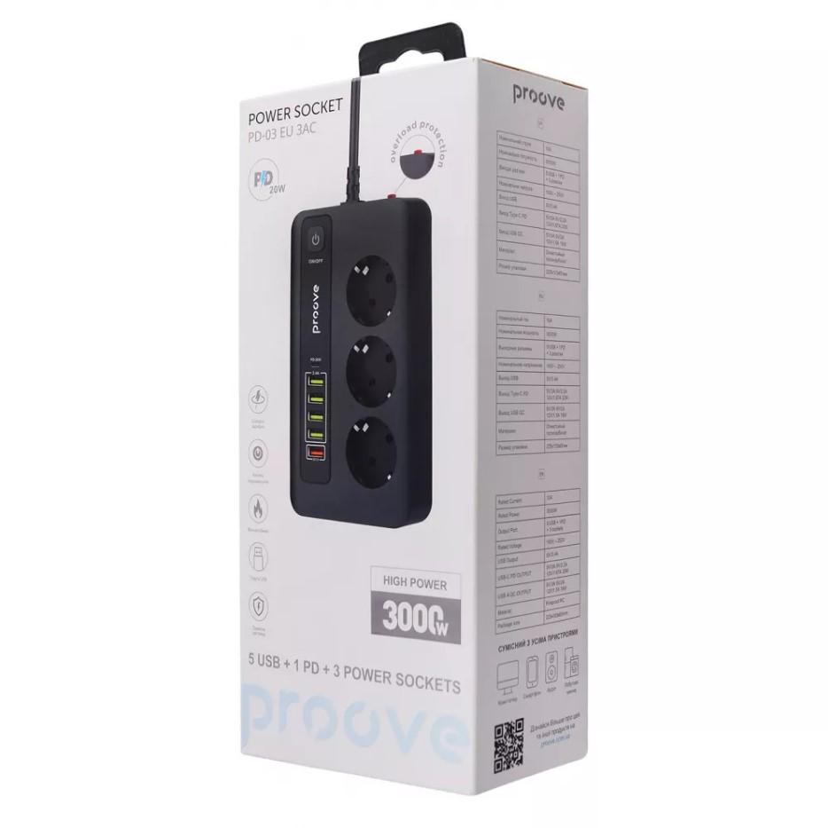 Фільтр мережевий Proove Power Socket PD-03 3 розетки 5 USB 1 Type-C 20 Вт 2 м - фото 2