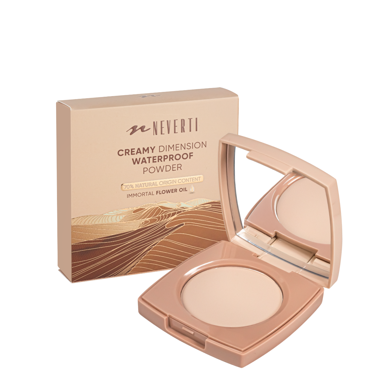 Пудра для лица водостойкая компактная Neverti Creamy Dimension NP202 001 Porcelain Beige Светло-бежевая (2560503565)