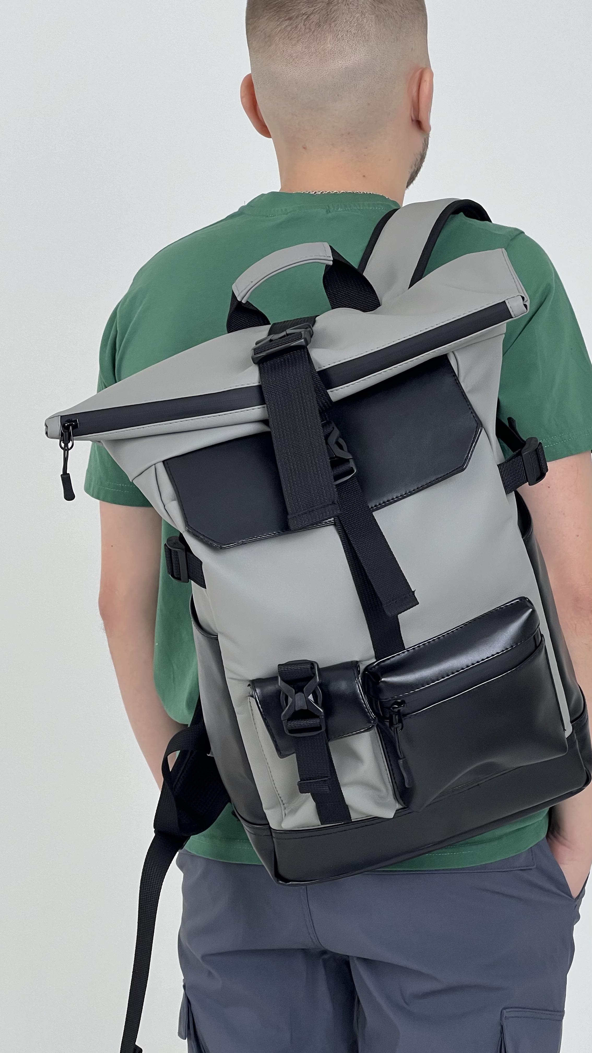 Рюкзак Tobeyou Rolltop для ноутбука из экокожи 25 л Серый (418448274)