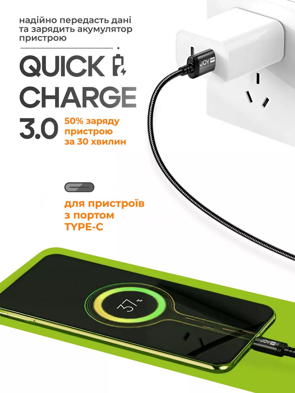 Кабель швидкої зарядки Type-C JoyPro 20 W 5 А для смартфонів Apple iPhone Android /тканинне обплетення/тримач кабелю 1 м Рожевий (ba1e3e1a) - фото 4