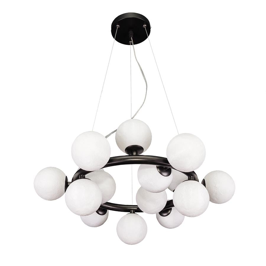 Люстра подвесная в виде кольца Levistella 761J2029-15-S BK/WH с белыми плафонами шариками Черный