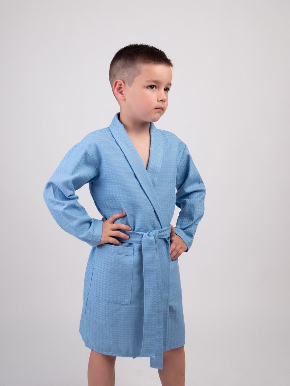 Дитячий вафельний халат Luxyart Kids Robe для хлопчиків р. 34-36 100% бавовна Синій (LM-192)